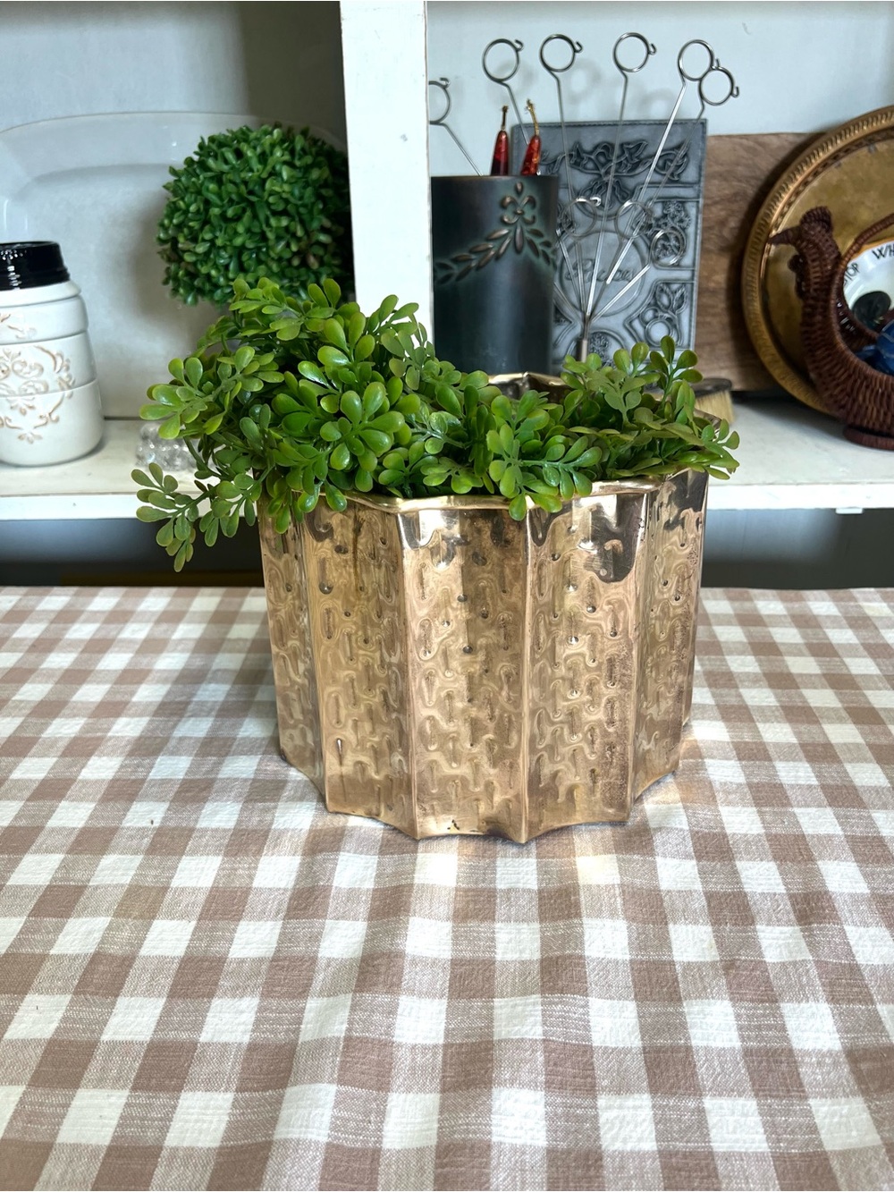 Vintage brass India planter pot gold decor mod retro